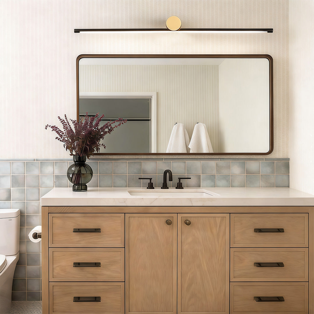 Linear Vanity Light Bar, Gold and Black Metal Bathroom Mirror Light with Three Color Temperatures, Four Lengths
