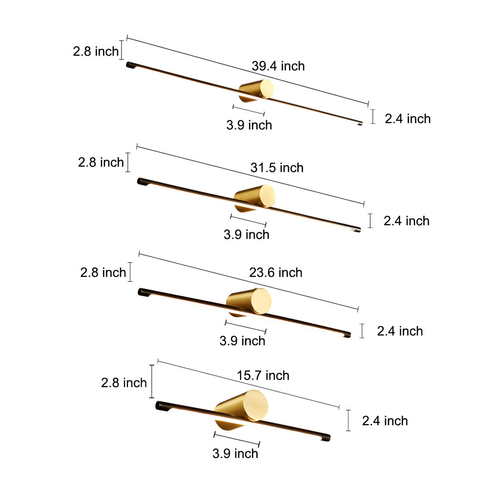 Dimension chart for the linear vanity light bar