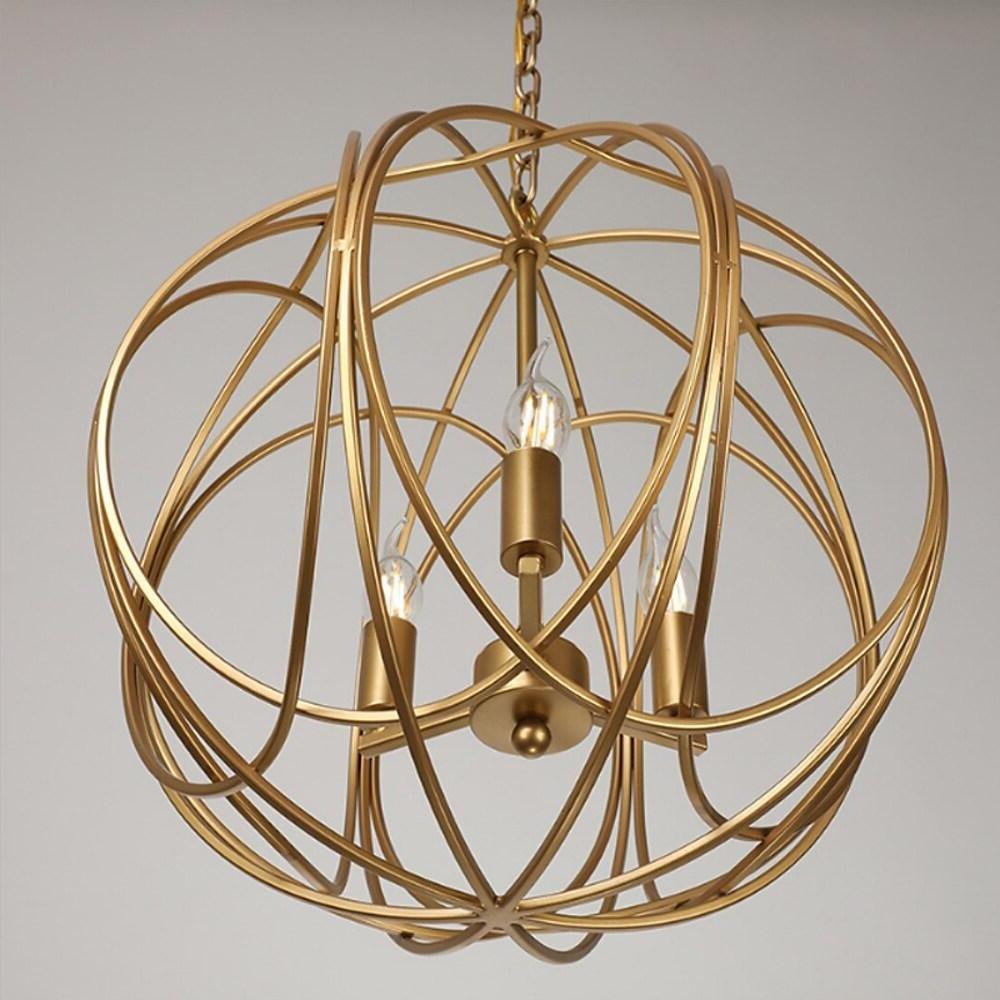 Brushed brass globe cage chandelier, second product view