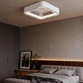 Low profile bladeless ceiling fan with light in a cozy bedroom