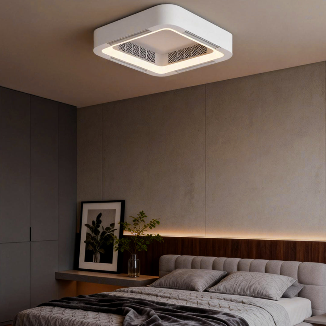 Low Profile Bladeless Ceiling Fan with Light, Quiet Inverter LED Fan for Bedrooms and Modern Living Rooms, Flush or Pendant