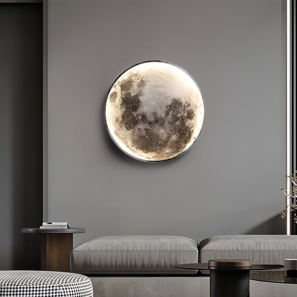 Full Moon Wall Lamp, Round LED Artistic Light with Realistic Lunar Shadows for Bedrooms and Living Walls, Six Diameters