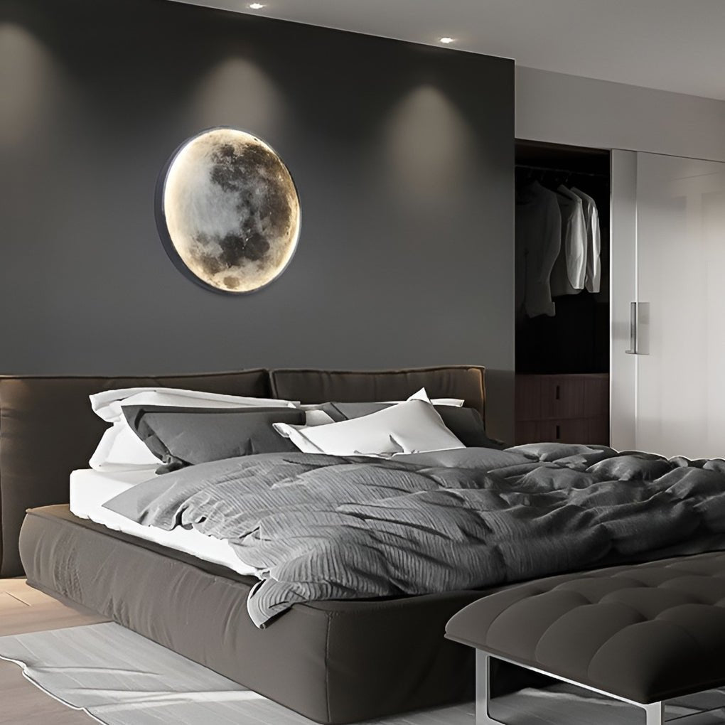 Round full moon wall lamp with lunar surface detail, sixth product view