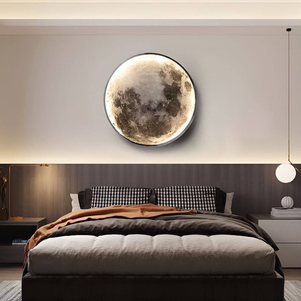 Full Moon Wall Lamp, Round LED Artistic Light with Realistic Lunar Shadows for Bedrooms and Living Walls, Six Diameters