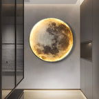 Round full moon wall lamp with lunar surface detail, fifth product view