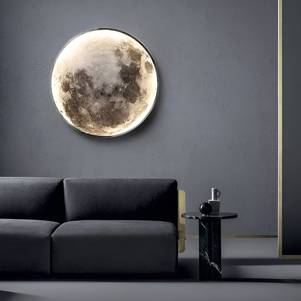 Full Moon Wall Lamp, Round LED Artistic Light with Realistic Lunar Shadows for Bedrooms and Living Walls, Six Diameters