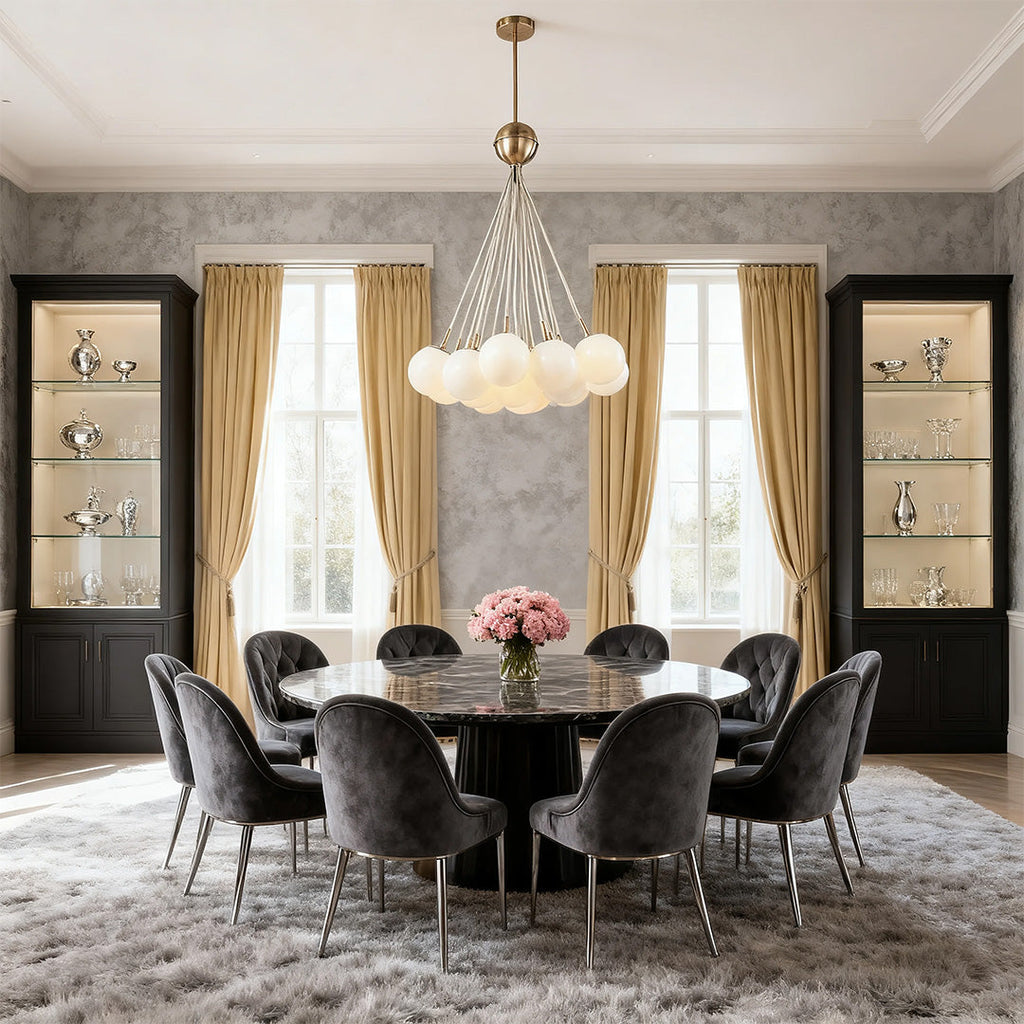 Bubble Glass Chandelier, Gold Metal and Clear Glass Globe Ceiling Light for Dining Room