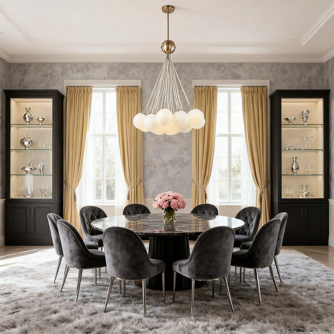 Bubble Glass Chandelier, Gold Metal and Clear Glass Globe Ceiling Light for Dining Room