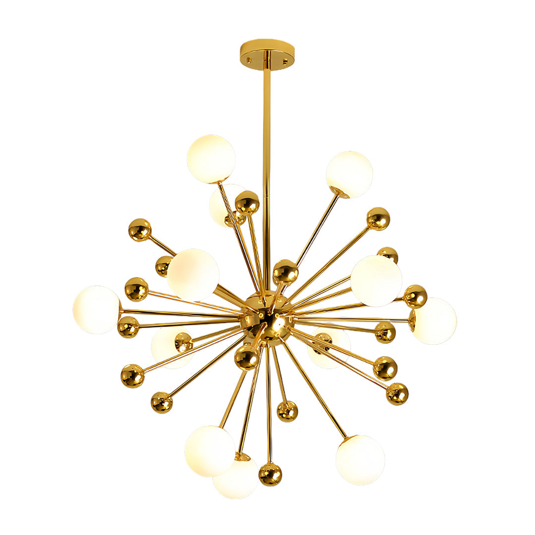 Gold sputnik chandelier shown with adjustable arms