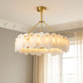 Modern LED Chandelier, Copper and Marble Ceiling Light for Dining Room, 3-Color Temperature