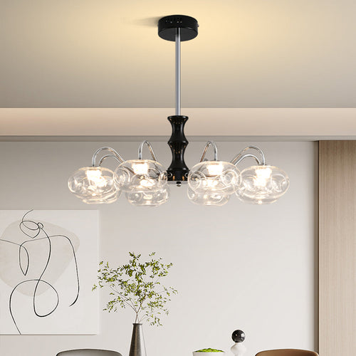 Art glass chandelier in a luxurious kitchen, alternative view