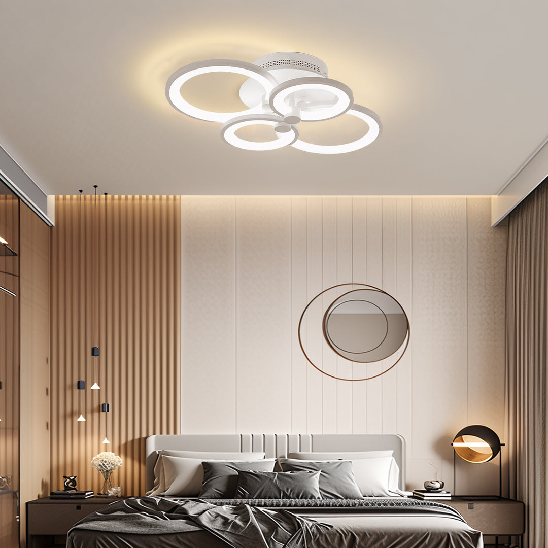 Multi Ring Ceiling Light, Modern Overlapping Circles Semi Flush Mount LED Fixture for Bedrooms and Living Rooms, White or Black