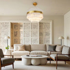 Industrial chandelier installed in an elegant living room