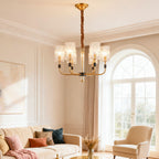 Luxury cluster chandelier in a sophisticated neutral living room