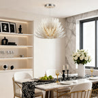 Luxury deco chandelier hanging in a white room