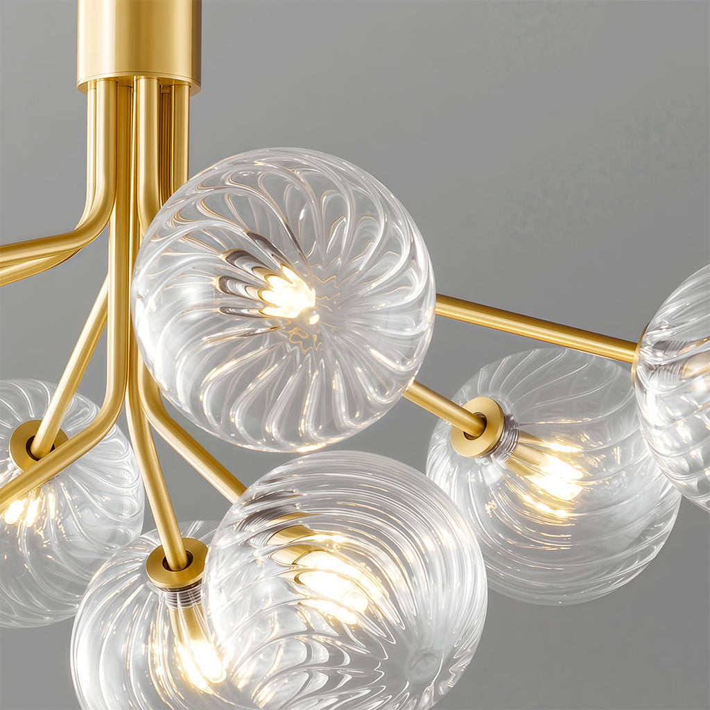 Glass Globe Chandelier, Solid Copper Sputnik Ceiling Light for Living Room, 9 to 18 Lights