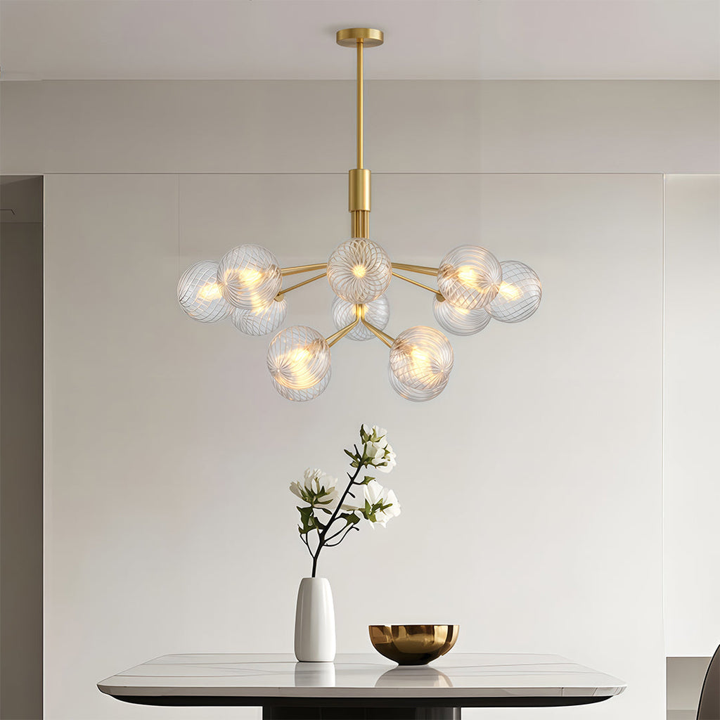 Glass Globe Chandelier, Solid Copper Sputnik Ceiling Light for Living Room, 9 to 18 Lights