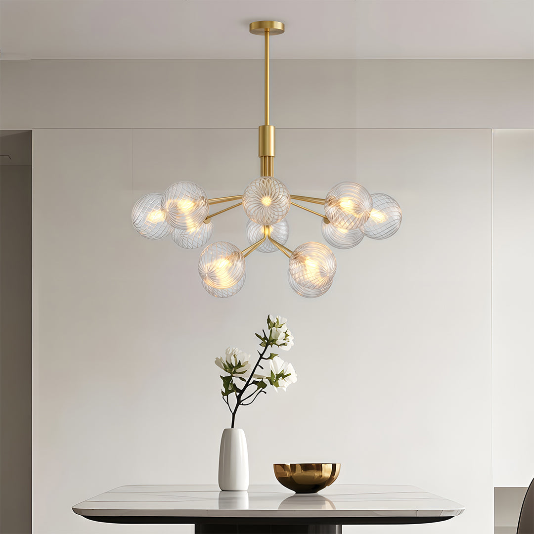 Glass Globe Chandelier, Solid Copper Sputnik Ceiling Light for Living Room, 9 to 18 Lights
