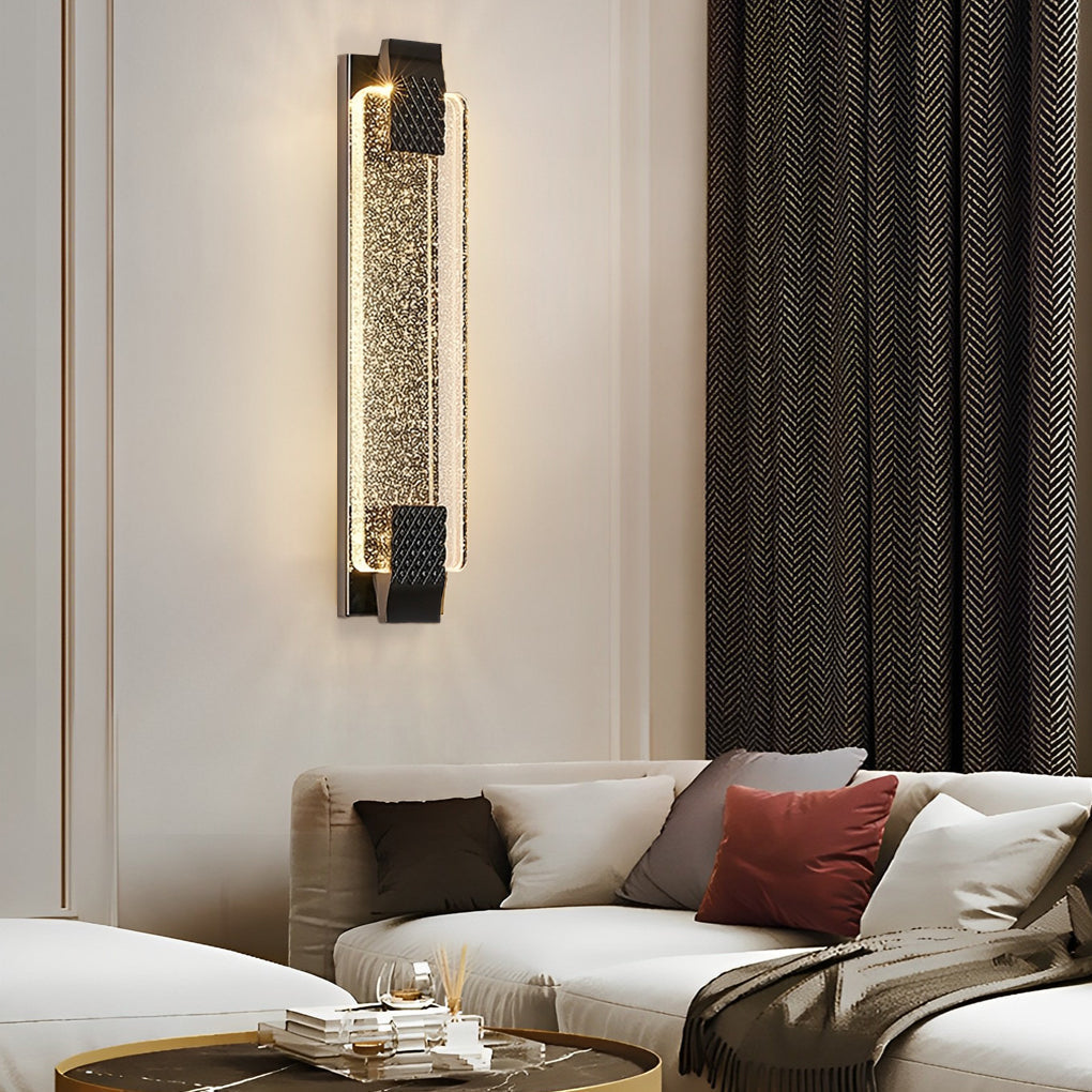 Crystal Linear Wall Light, Luxury Stainless Steel LED Sconce for Living Room and Bedside, Ice Bubble Design in Four Heights