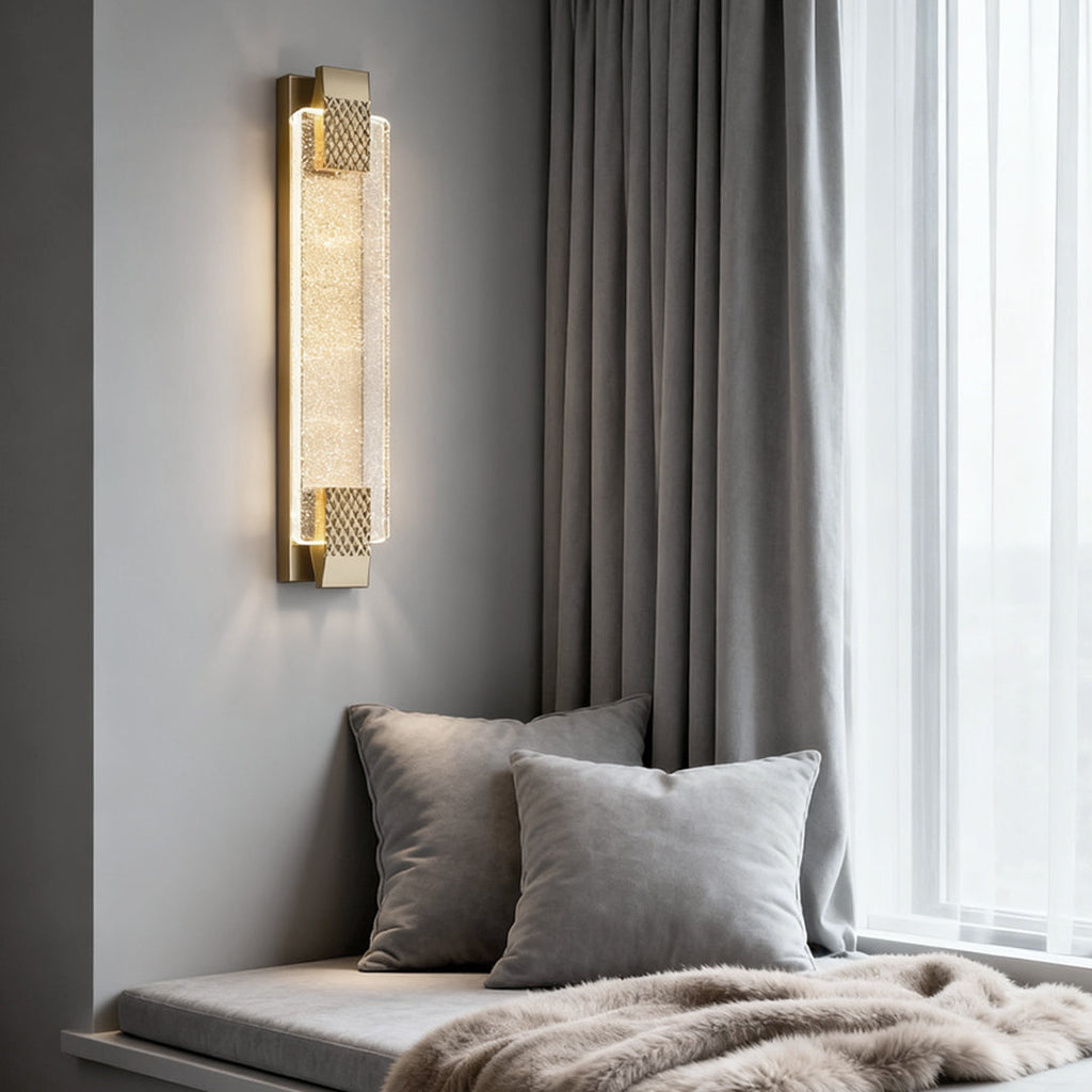 Crystal Linear Wall Light, Luxury Stainless Steel LED Sconce for Living Room and Bedside, Ice Bubble Design in Four Heights