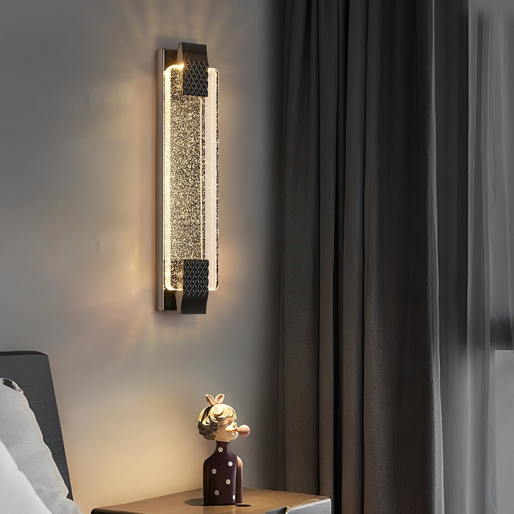 Crystal Linear Wall Light, Luxury Stainless Steel LED Sconce for Living Room and Bedside, Ice Bubble Design in Four Heights