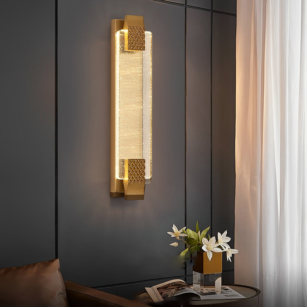 Crystal Linear Wall Light, Luxury Stainless Steel LED Sconce for Living Room and Bedside, Ice Bubble Design in Four Heights