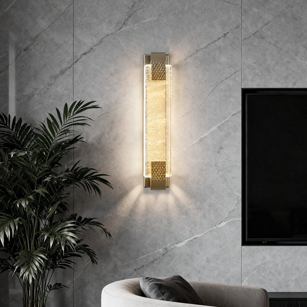 Crystal Linear Wall Light, Luxury Stainless Steel LED Sconce for Living Room and Bedside, Ice Bubble Design in Four Heights