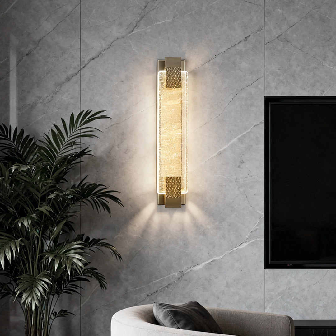 Crystal Linear Wall Light, Luxury Stainless Steel LED Sconce for Living Room and Bedside, Ice Bubble Design in Four Heights