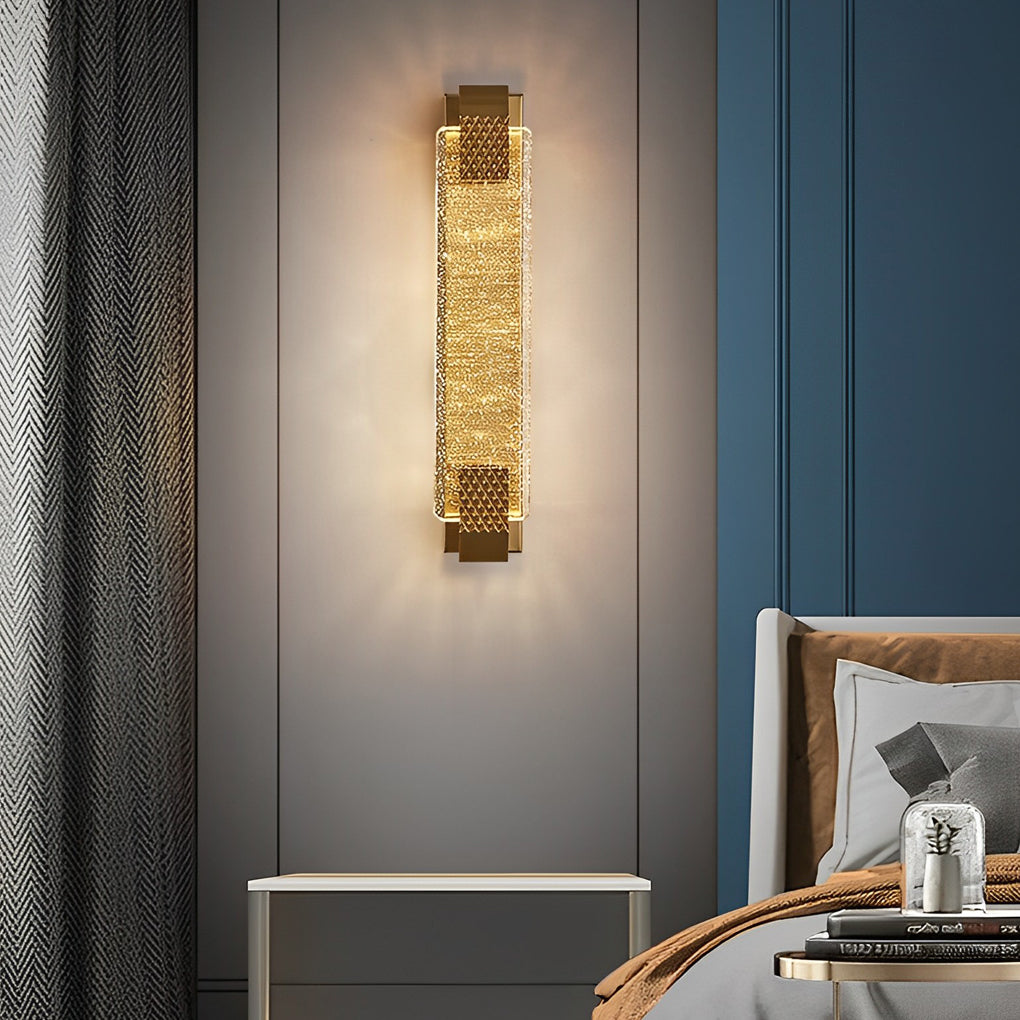 Crystal Linear Wall Light, Luxury Stainless Steel LED Sconce for Living Room and Bedside, Ice Bubble Design in Four Heights