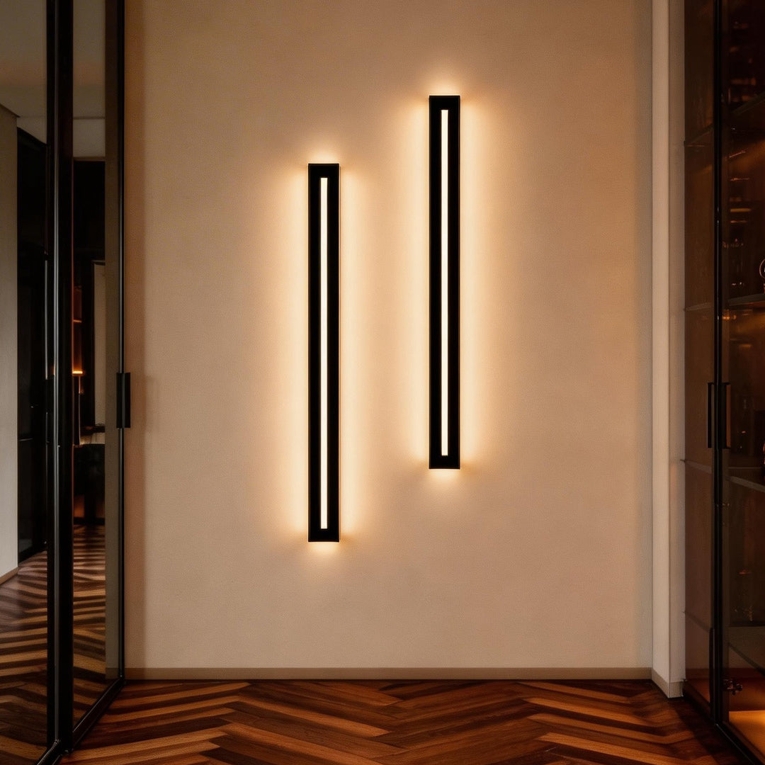 Long LED Wall Sconce, Minimalist Black or Gold Linear Iron Light for Hallway and Bedroom, Tri-Color Dimming in Four Lengths