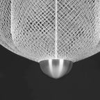Macro detail of the woven silver wire texture of the shade