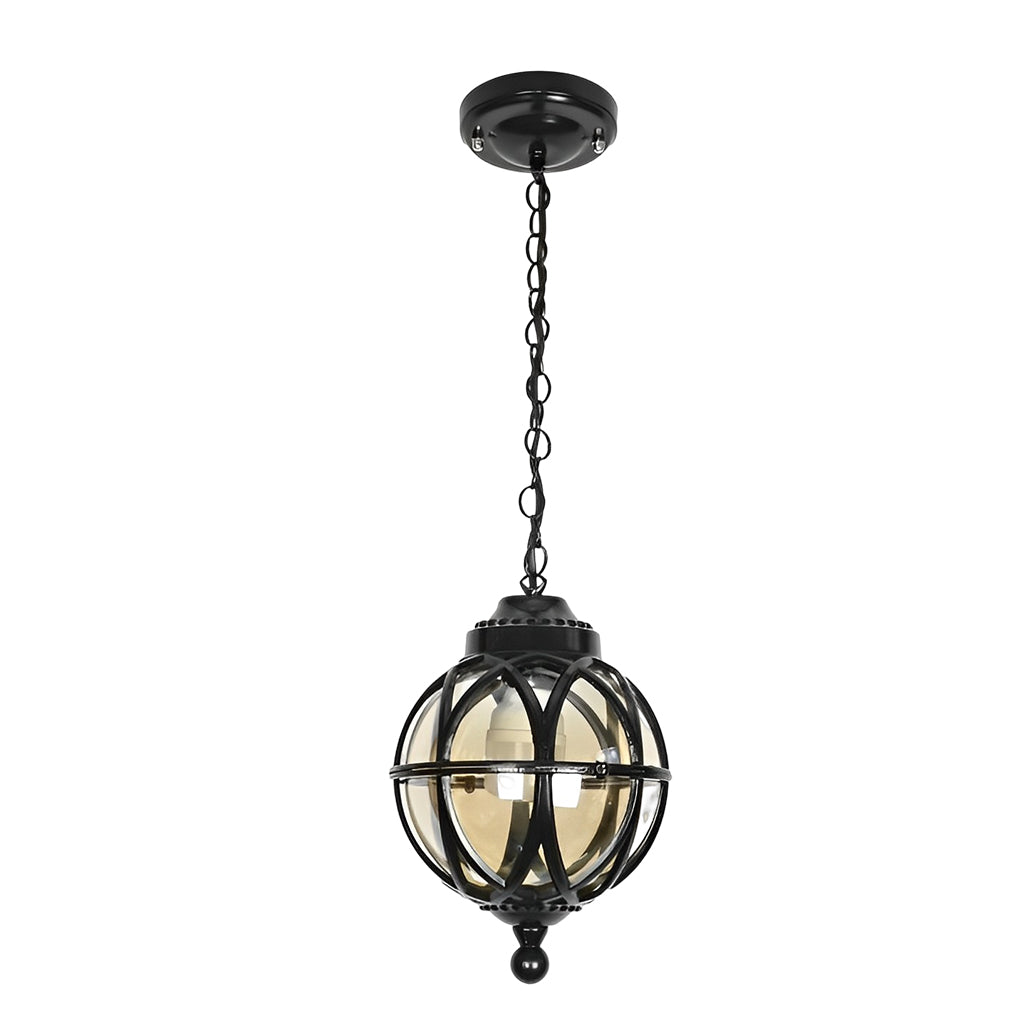 Globe Pendant Light, Retro Metal Orb Moisture-Proof Ceiling Fixture for Porch and Courtyard, 3000K Warm LED in Black or Bronze