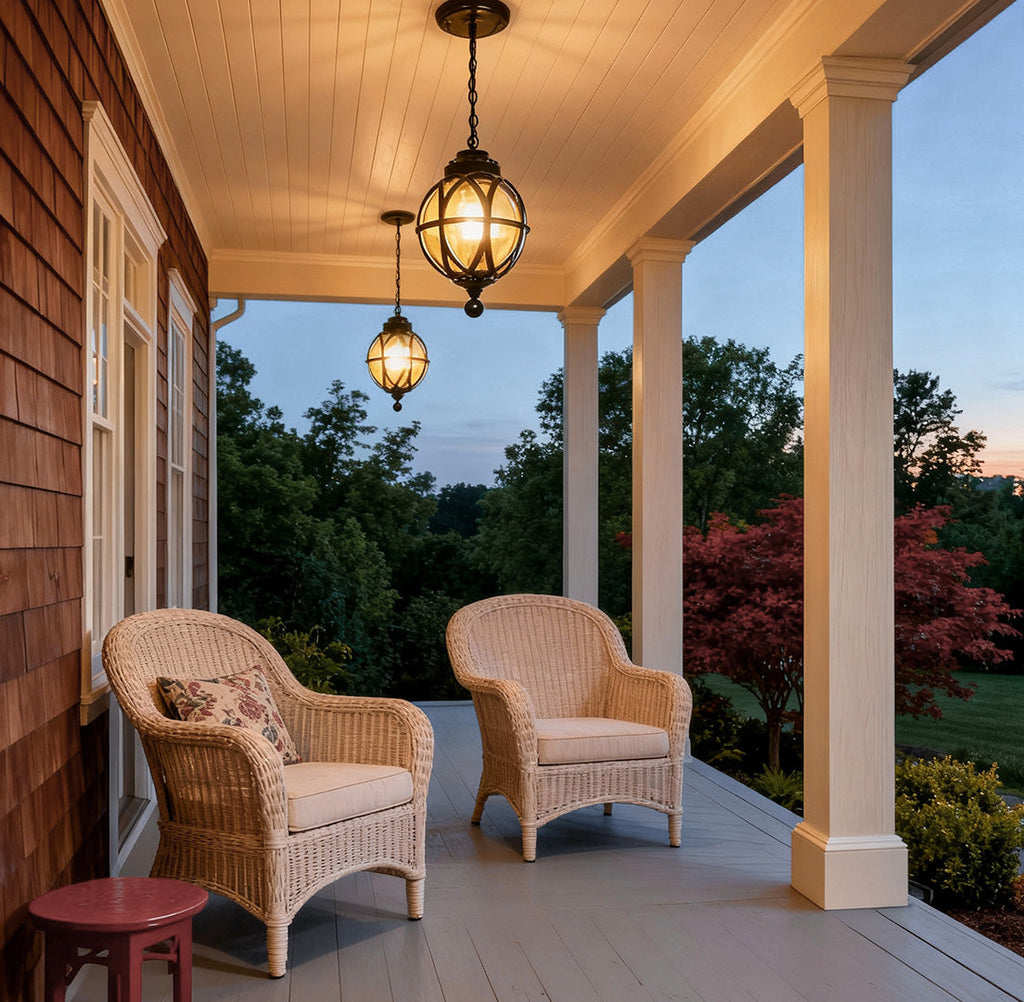 Globe Pendant Light, Retro Metal Orb Moisture-Proof Ceiling Fixture for Porch and Courtyard, 3000K Warm LED in Black or Bronze