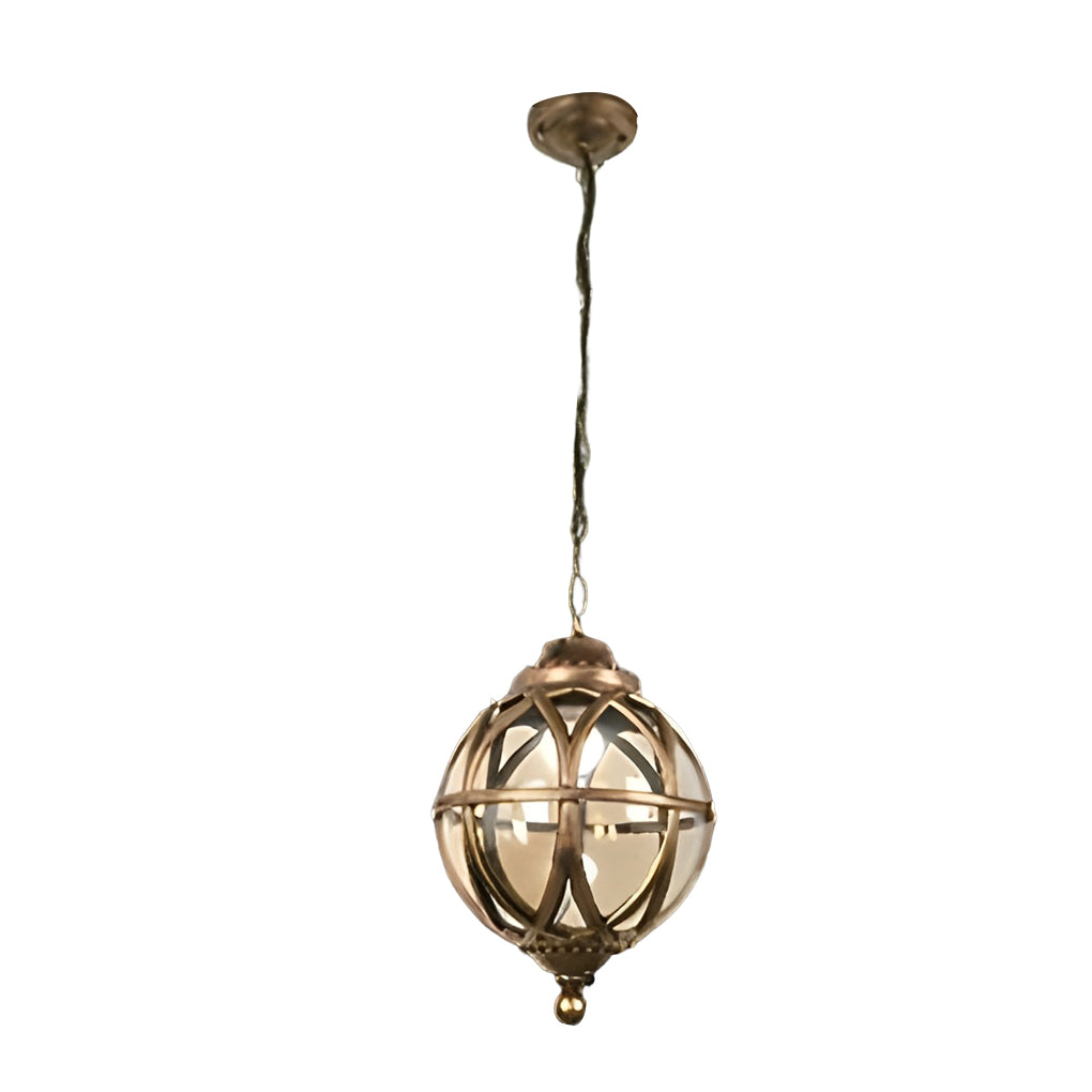 Globe Pendant Light, Retro Metal Orb Moisture-Proof Ceiling Fixture for Porch and Courtyard, 3000K Warm LED in Black or Bronze