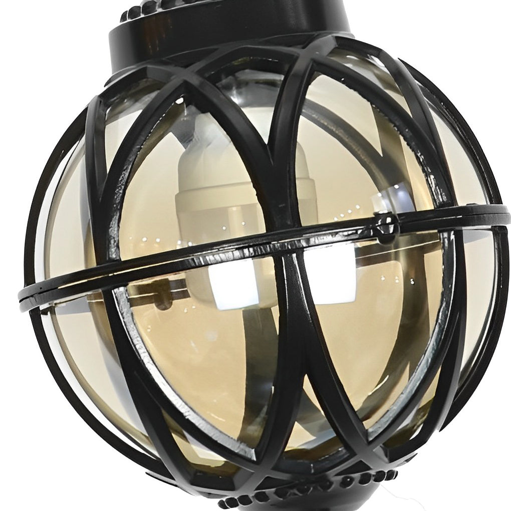 Globe Pendant Light, Retro Metal Orb Moisture-Proof Ceiling Fixture for Porch and Courtyard, 3000K Warm LED in Black or Bronze