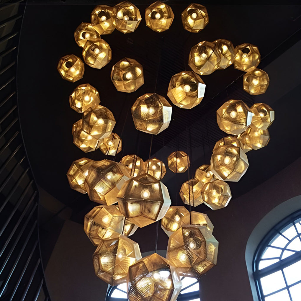 Geometric Metal Pendant Light, Perforated Stainless Steel Ceiling Lamp for Dining Room and Kitchen, Electroplated Metallic Finishes