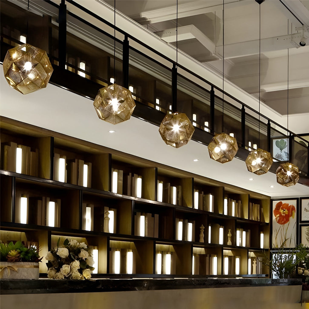 Geometric Metal Pendant Light, Perforated Stainless Steel Ceiling Lamp for Dining Room and Kitchen, Electroplated Metallic Finishes