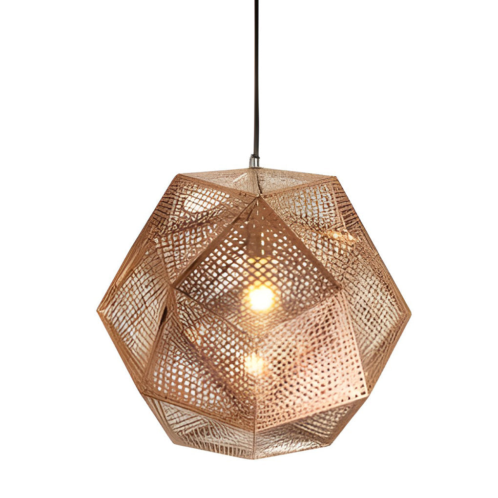 Geometric Metal Pendant Light, Perforated Stainless Steel Ceiling Lamp for Dining Room and Kitchen, Electroplated Metallic Finishes