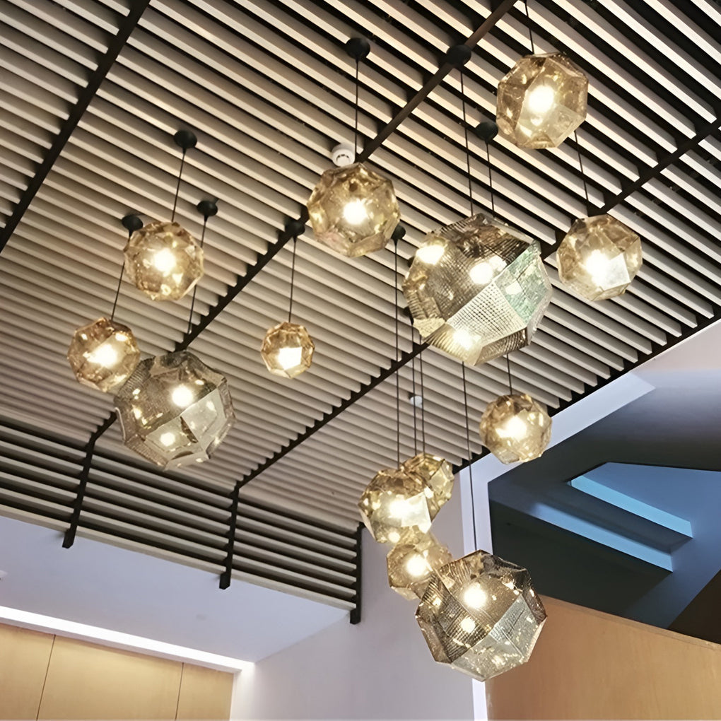 Geometric Metal Pendant Light, Perforated Stainless Steel Ceiling Lamp for Dining Room and Kitchen, Electroplated Metallic Finishes