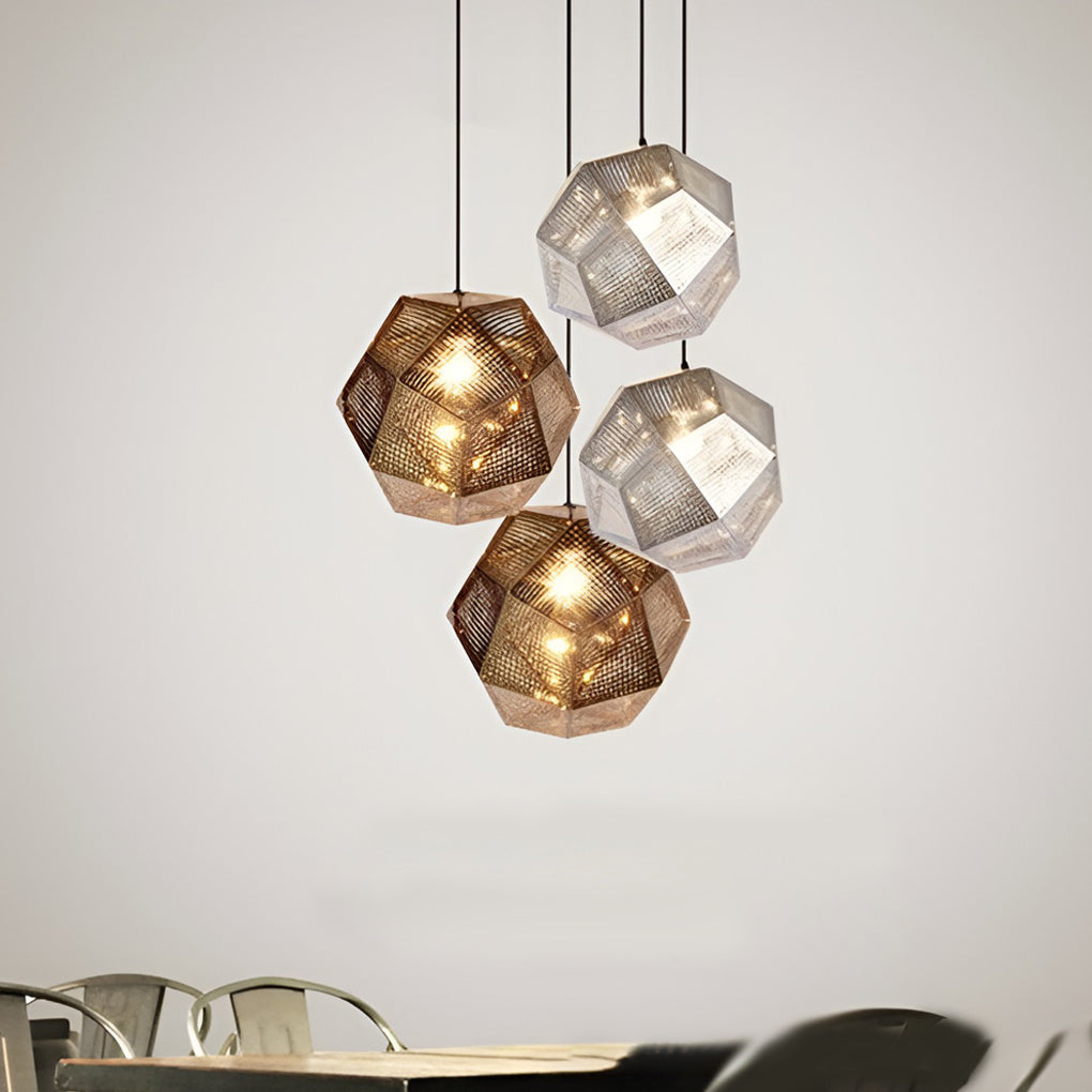 Geometric Metal Pendant Light, Perforated Stainless Steel Ceiling Lamp for Dining Room and Kitchen, Electroplated Metallic Finishes