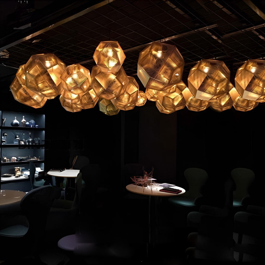 Geometric Metal Pendant Light, Perforated Stainless Steel Ceiling Lamp for Dining Room and Kitchen, Electroplated Metallic Finishes
