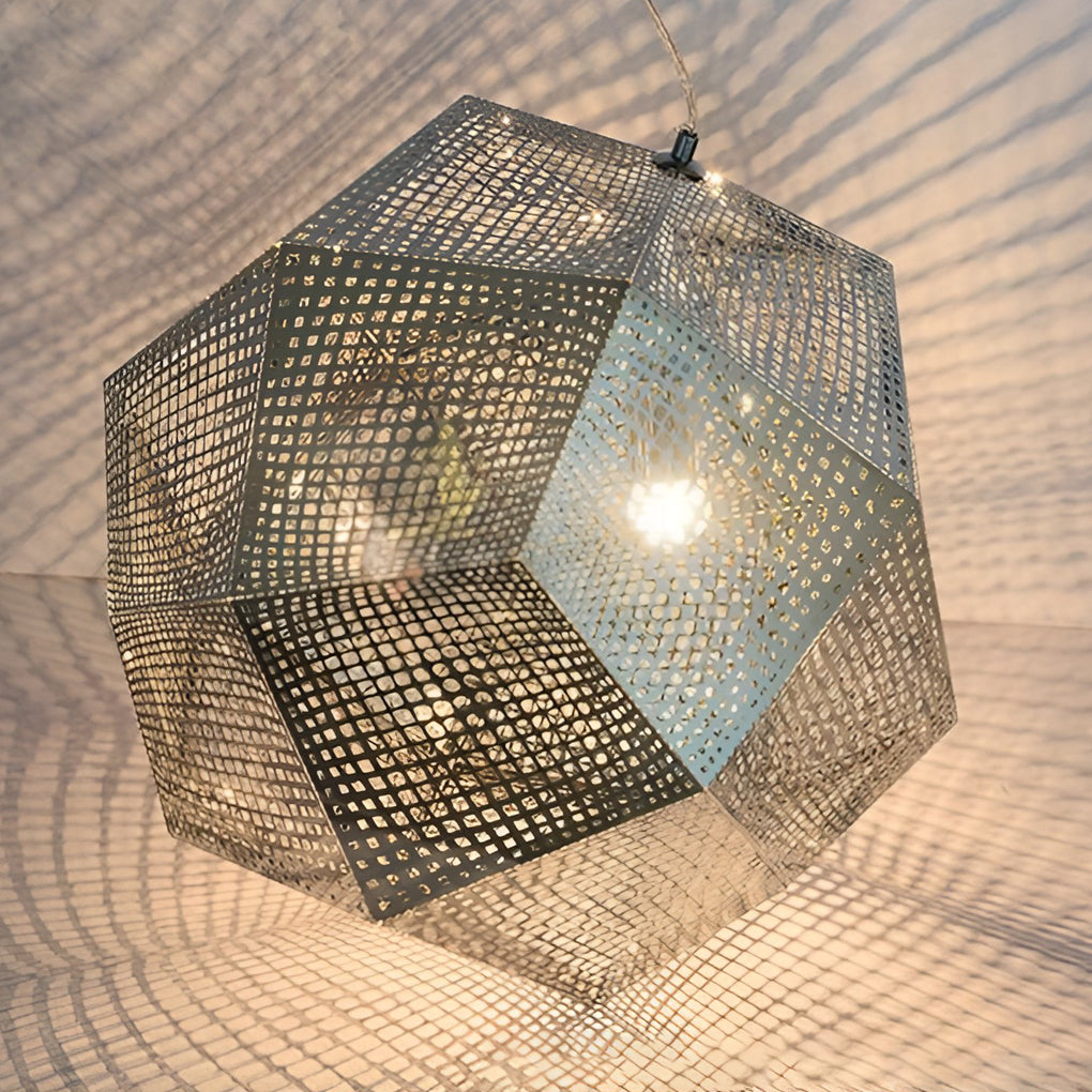 Geometric Metal Pendant Light, Perforated Stainless Steel Ceiling Lamp for Dining Room and Kitchen, Electroplated Metallic Finishes