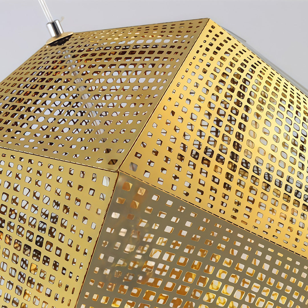 Geometric Metal Pendant Light, Perforated Stainless Steel Ceiling Lamp for Dining Room and Kitchen, Electroplated Metallic Finishes
