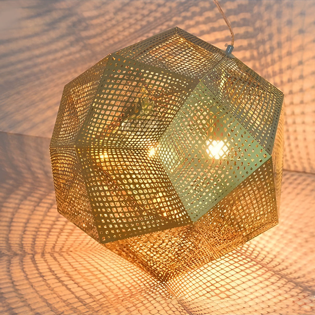 Geometric Metal Pendant Light, Perforated Stainless Steel Ceiling Lamp for Dining Room and Kitchen, Electroplated Metallic Finishes