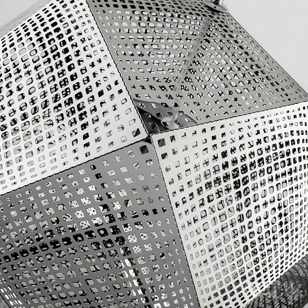 Geometric Metal Pendant Light, Perforated Stainless Steel Ceiling Lamp for Dining Room and Kitchen, Electroplated Metallic Finishes