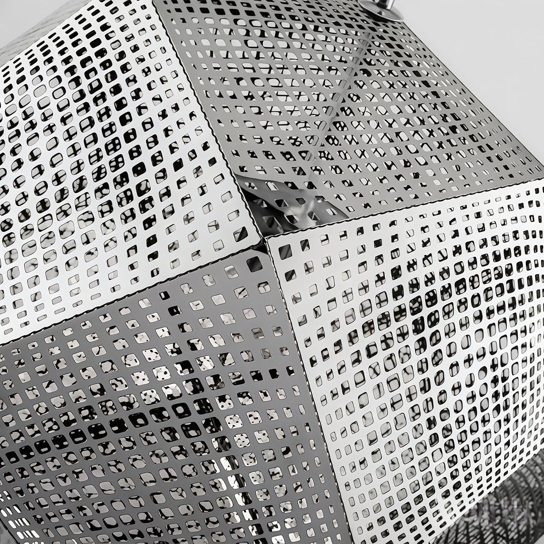Geometric Metal Pendant Light, Perforated Stainless Steel Ceiling Lamp for Dining Room and Kitchen, Electroplated Metallic Finishes