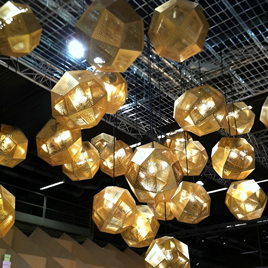 Geometric Metal Pendant Light, Perforated Stainless Steel Ceiling Lamp for Dining Room and Kitchen, Electroplated Metallic Finishes