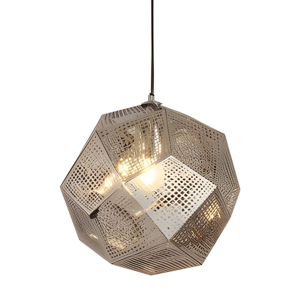 Geometric Metal Pendant Light, Perforated Stainless Steel Ceiling Lamp for Dining Room and Kitchen, Electroplated Metallic Finishes