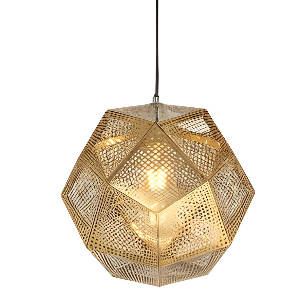 Geometric Metal Pendant Light, Perforated Stainless Steel Ceiling Lamp for Dining Room and Kitchen, Electroplated Metallic Finishes