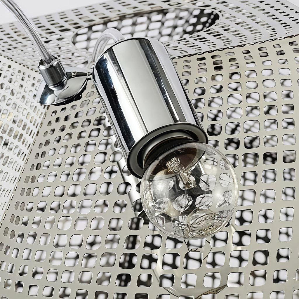 Geometric Metal Pendant Light, Perforated Stainless Steel Ceiling Lamp for Dining Room and Kitchen, Electroplated Metallic Finishes
